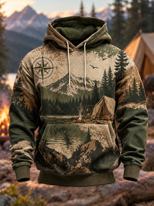 Men's Camping Oversized Drop-Shoulder Hoodie with Pockets
