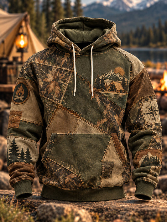 Men's Camping Oversized Drop-Shoulder Hoodie with Pockets