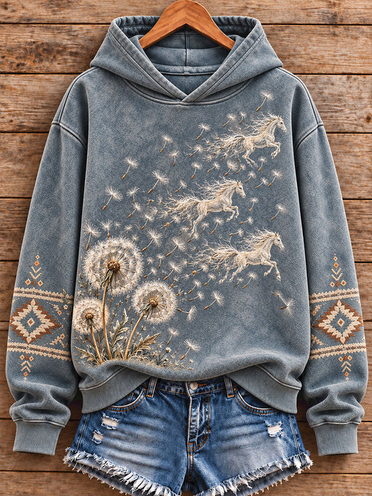 Women's Vintage Western Style Horses Lover Art Printed Sweatshirt