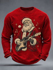 Men's Guitar Rock Santa Print Waffle Long Sleeve T-Shirt