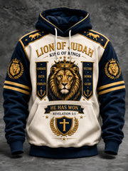 Men's Christian Lion Of Judah Print Casual Hoodie with Pockets