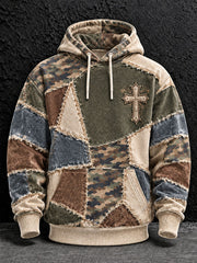 Men's Cross Patchwork Print Casual Hoodie