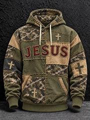 Men's Cross Patchwork Print Casual Hoodie