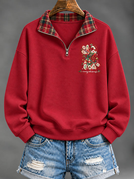 Women’s Christmas Mahjong Print Casual Sweatshirt