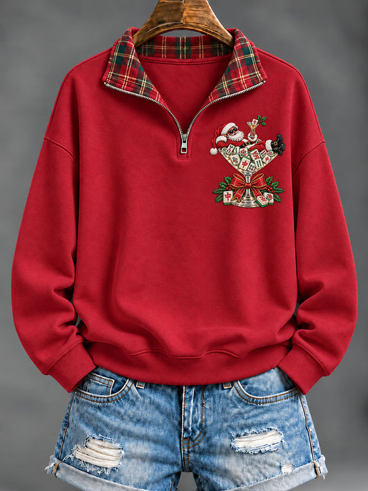Women’s Christmas Mahjong Print Casual Sweatshirt
