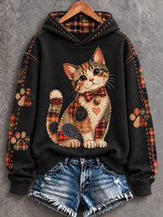 Women's Patchwork-style Cat print Regular Sweatshirt