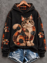 Women's Patchwork-style Cat print Regular Sweatshirt