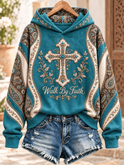 Women's Vintage Cross Print Casual Hoodie