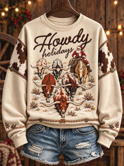 Women's Funny Santa Western Style Christmas Art Printed Sweatshirt