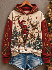 Women's Funny Santa Western Style Christmas Art Printed Hoodie