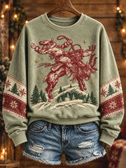 Women's Funny Santa Western Style Christmas Art Printed Sweatshirt