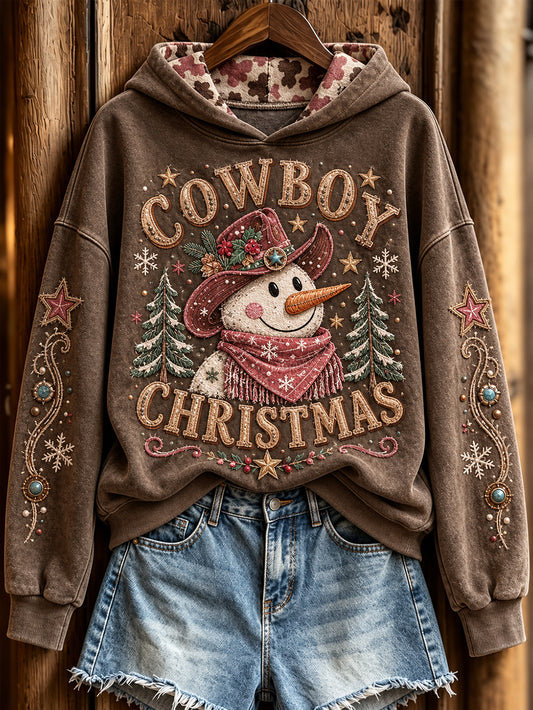 Women's Vintage Western-Style Christmas Pattern Casual Hoodie