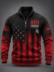 Men's Red Friday Printed Casual Zip-up Hoodie