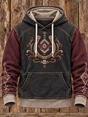Men's Vintage Western Art Printed Oversized Drop-Shoulder Hoodie with Pockets