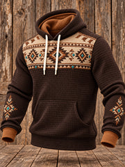 Men's Vintage Western Art Printed Checkered Cotton Hoodie
