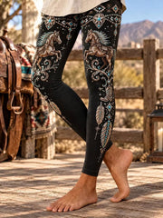 Women's Retro Western Horse Print Casual Leggings