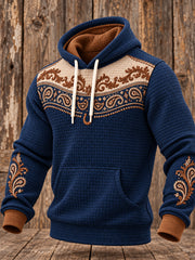 Men's Vintage Western Art Printed Checkered Cotton Hoodie
