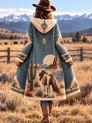 Women's Western Print Casual Long Flannel Cardigan