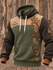 Men's Vintage Western Art Printed Checkered Cotton Hoodie