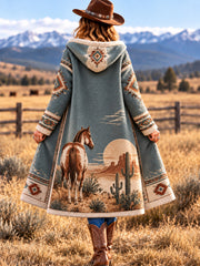 Women's Western Print Casual Long Flannel Cardigan